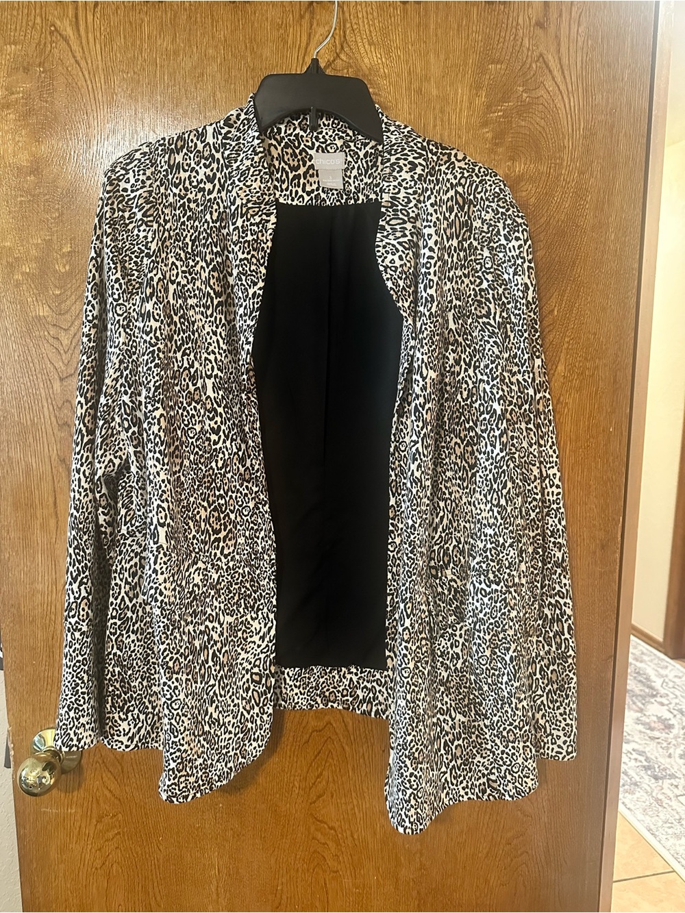 Chico's Black and White Leopard-Print Open Blazer